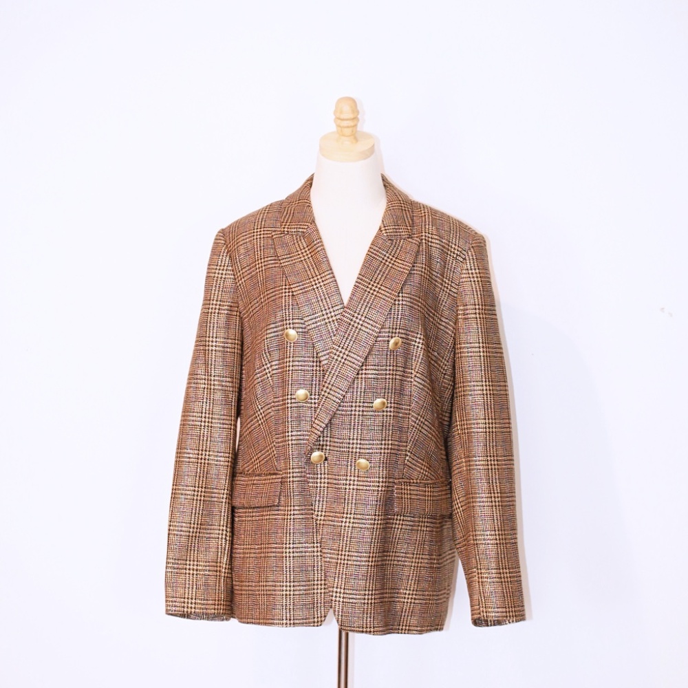 Nine West Gold Metallic Plaid Blazer Size (2X)
